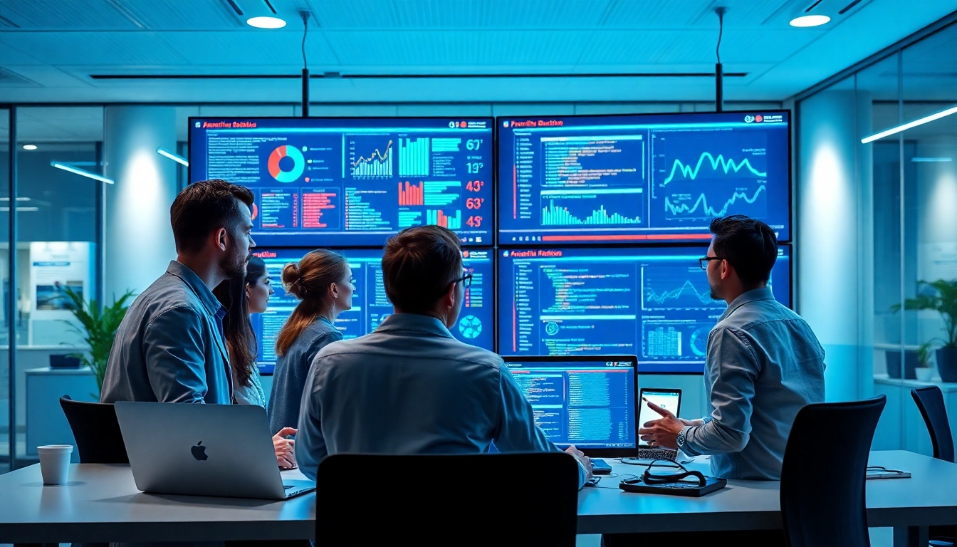 Illustration depicting proactive anomaly detection with a diverse team analyzing data trends.