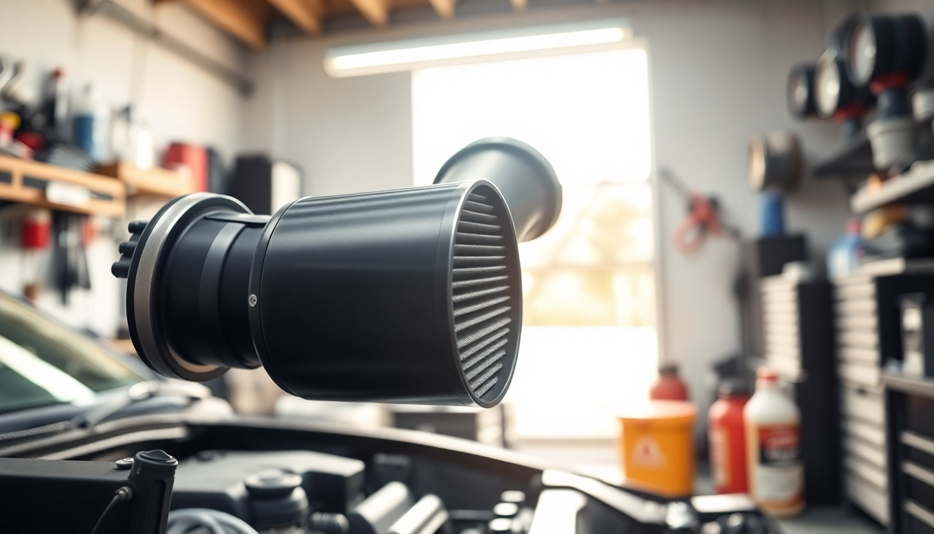Showcase a front mount intake in a professional auto shop setting, highlighting its premium design and materials.