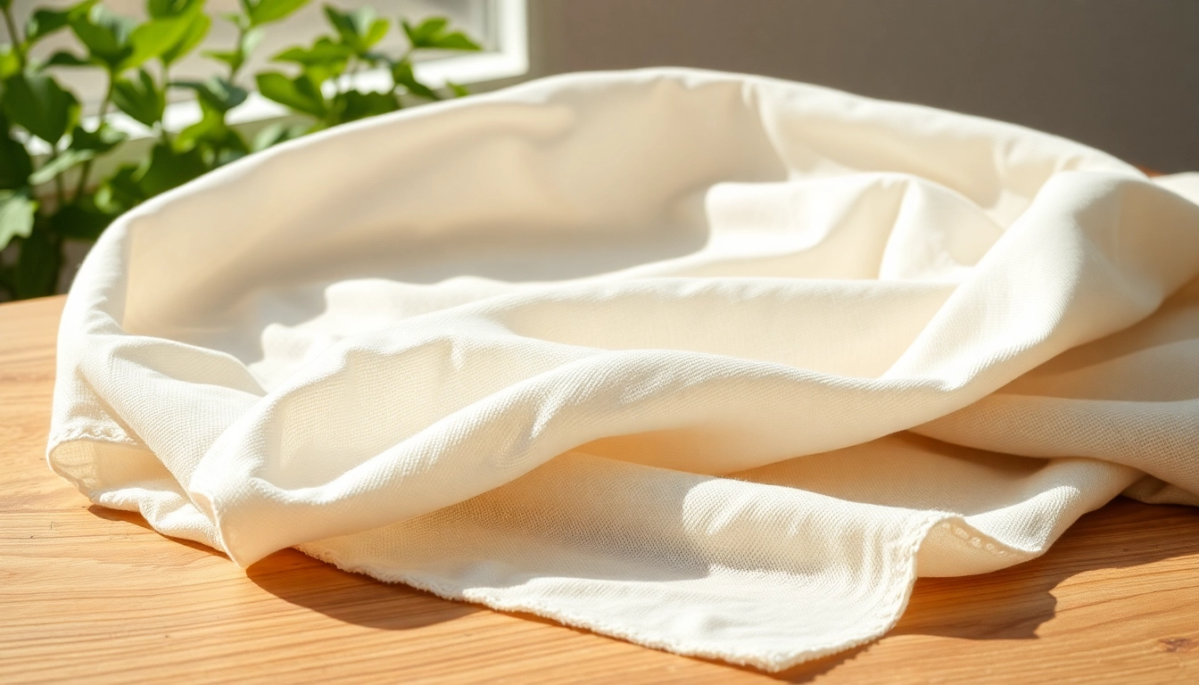 Ongebleekt katoen stof in natuurlijke setting met zachte textuur en warme kleuren.