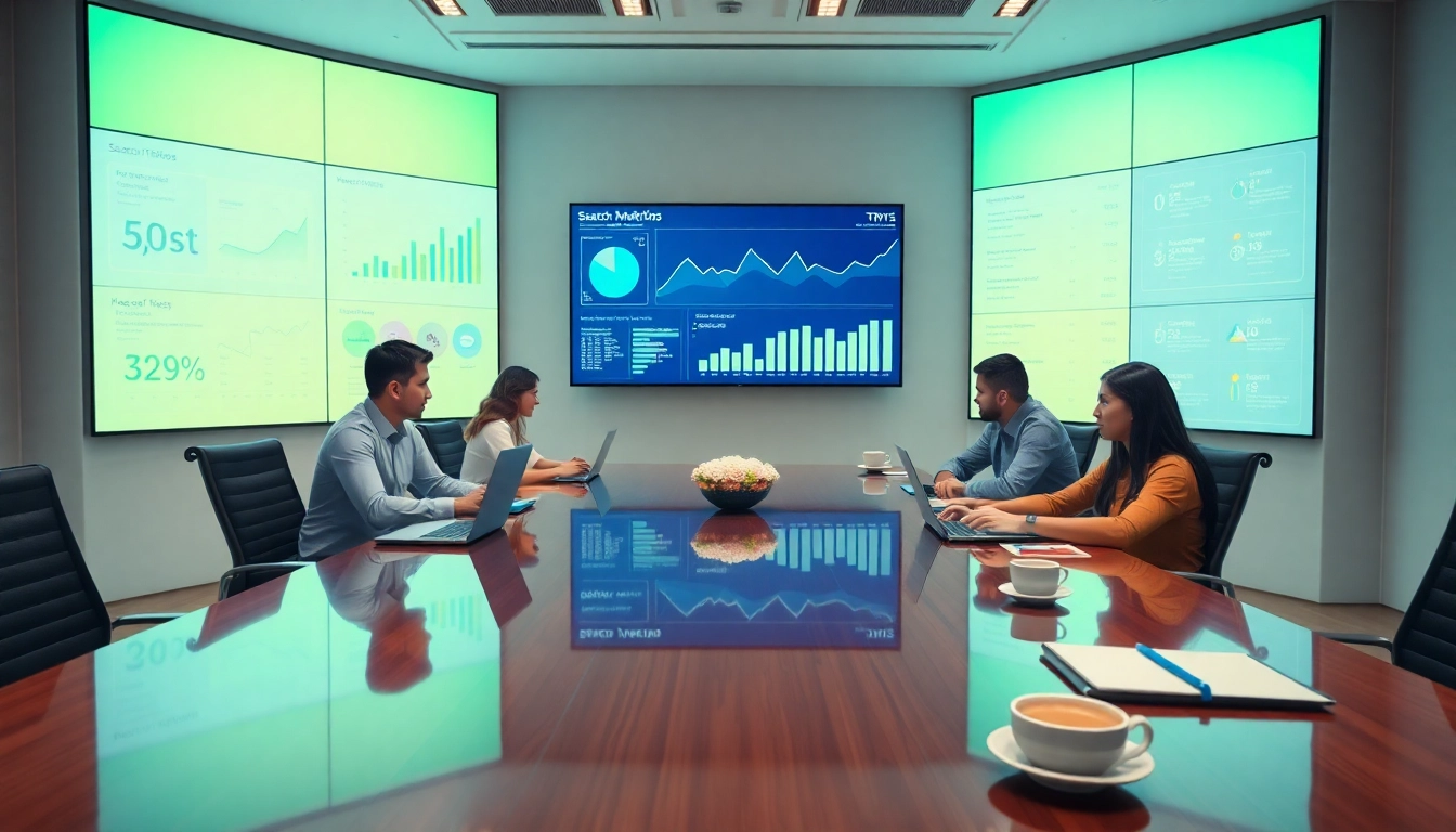 Search optimization company team brainstorming innovative strategies at a modern workspace.