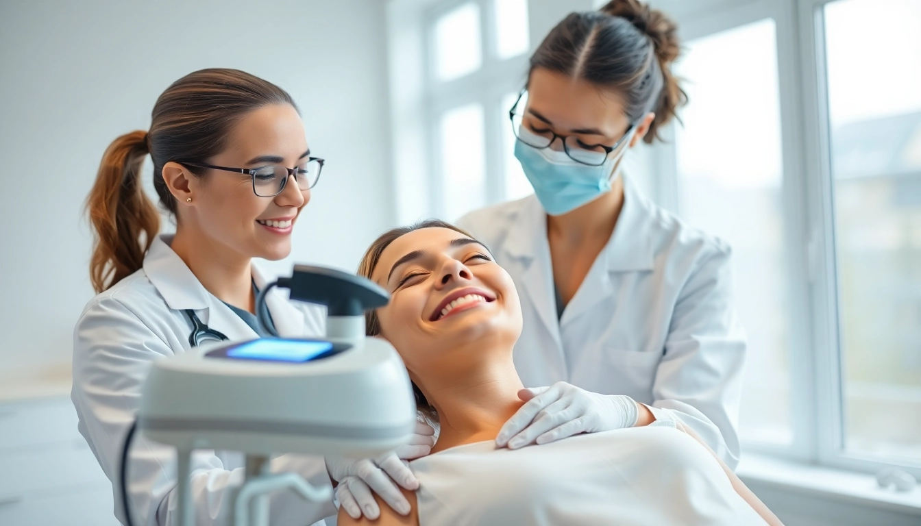 Aerolase Laser treatment in a modern clinic showcasing a dermatologist's expertise.