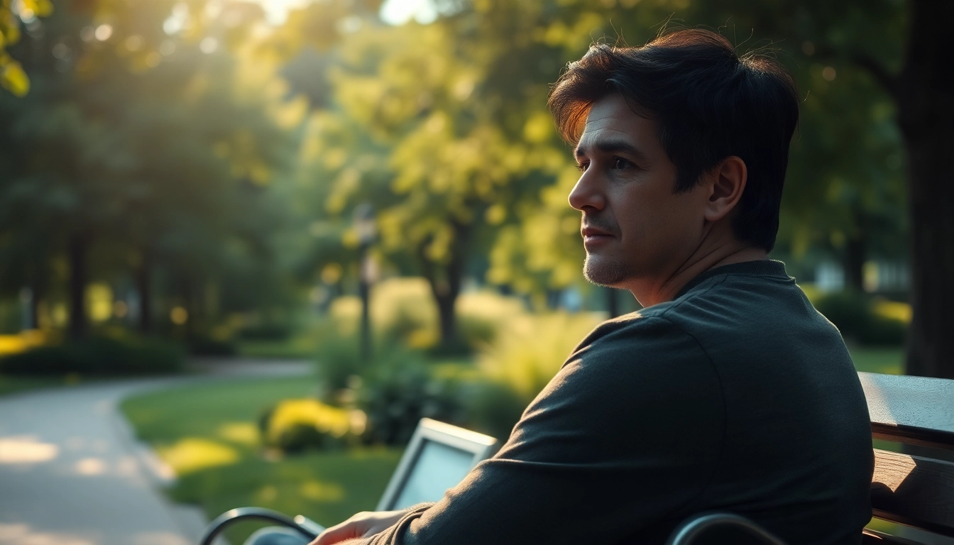 Person dealing with grief while reflecting on memories in a peaceful park setting.