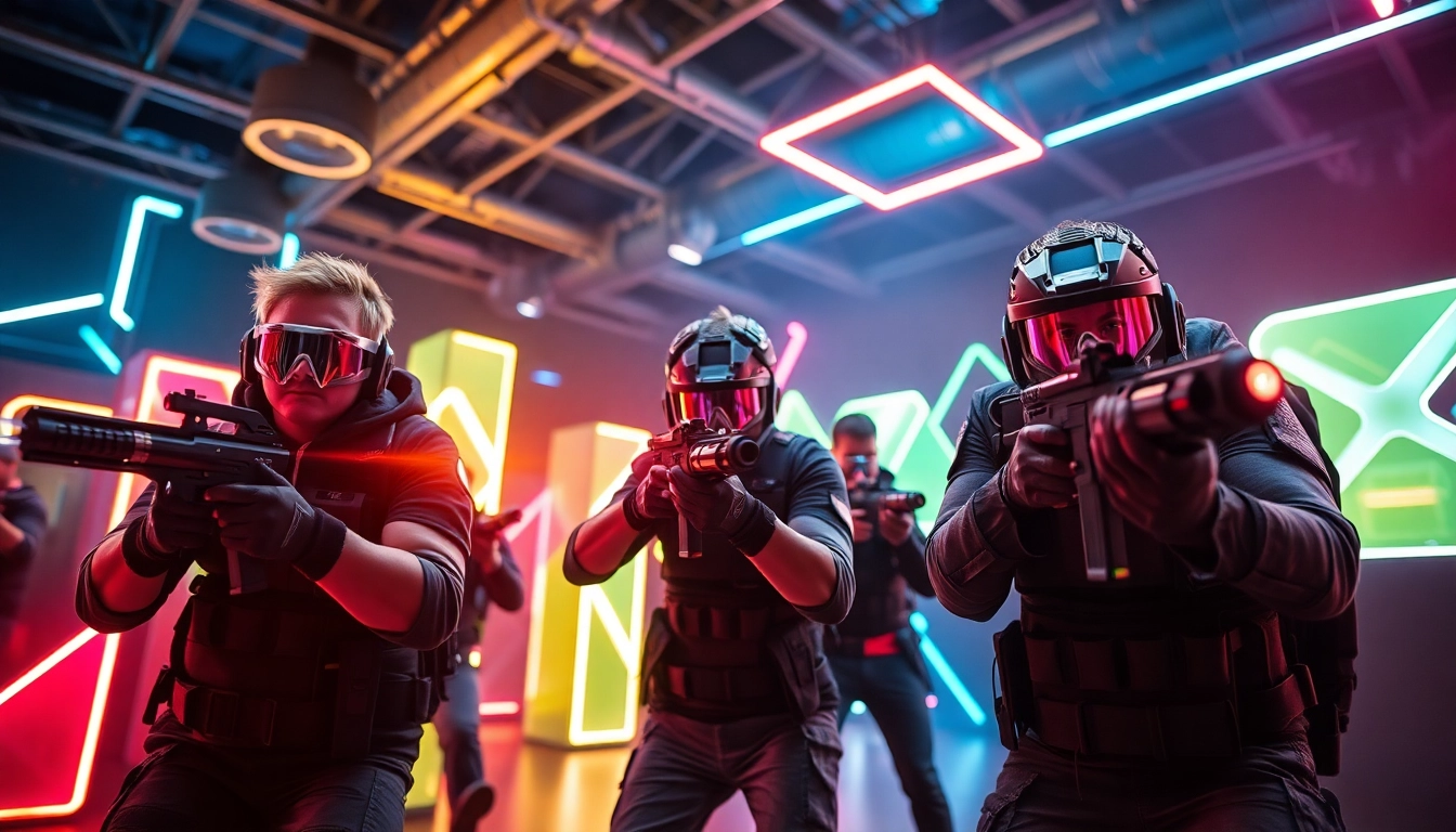 Action-packed laser tag match showcasing players in a vibrant arena with neon lights.