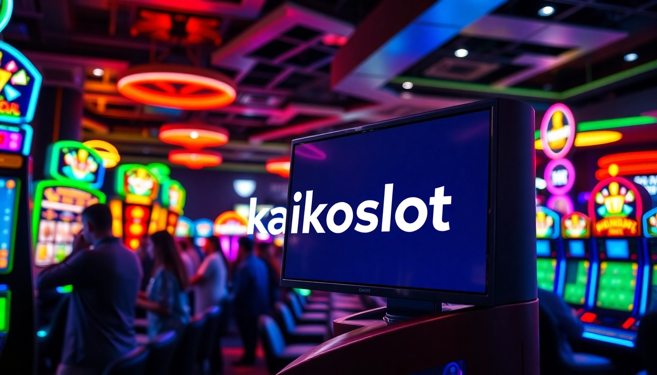 Aksi seru pemain di kasino digital dengan logo kaikoslot menampilkan kebahagiaan dan antusiasme.