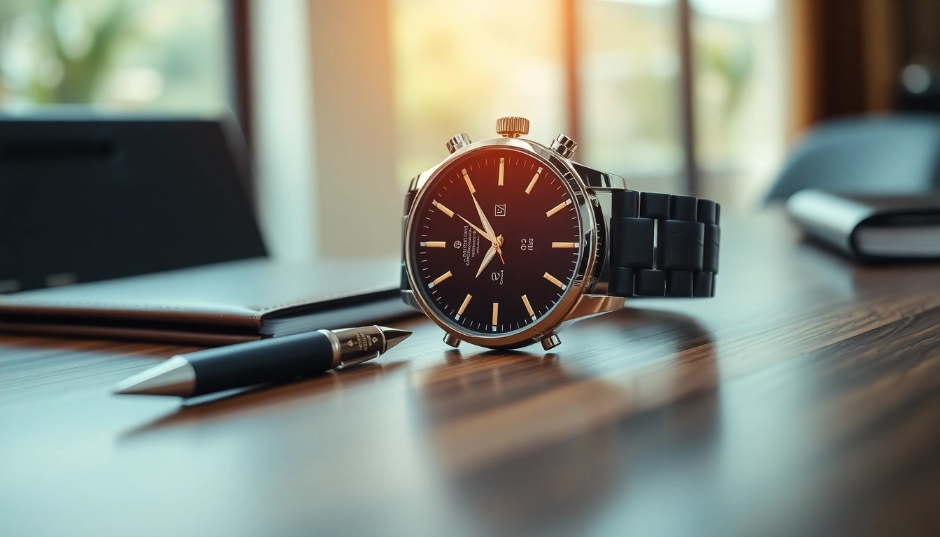 Eleganter Herren Armbanduhren auf Holzoberfläche mit minimalistischen Design und metallic Elementen