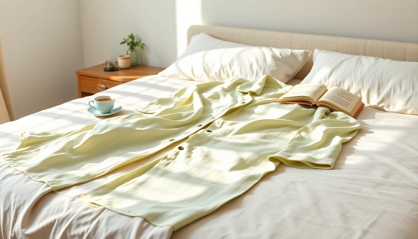 Style your night with luxurious Bamboo pajamas on a cozy bed environment.