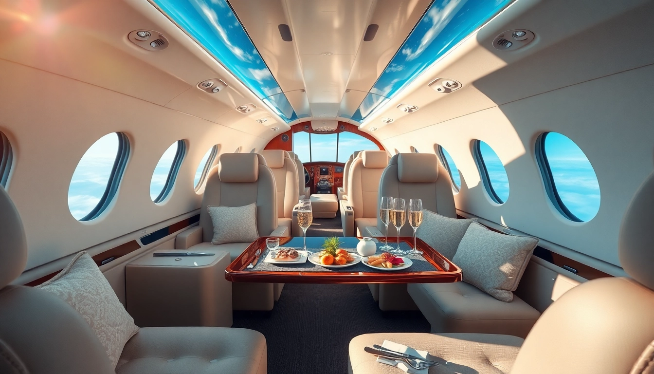 Experience the luxury of an On-Demand Private Jet Rental with plush interiors and serene sky views.