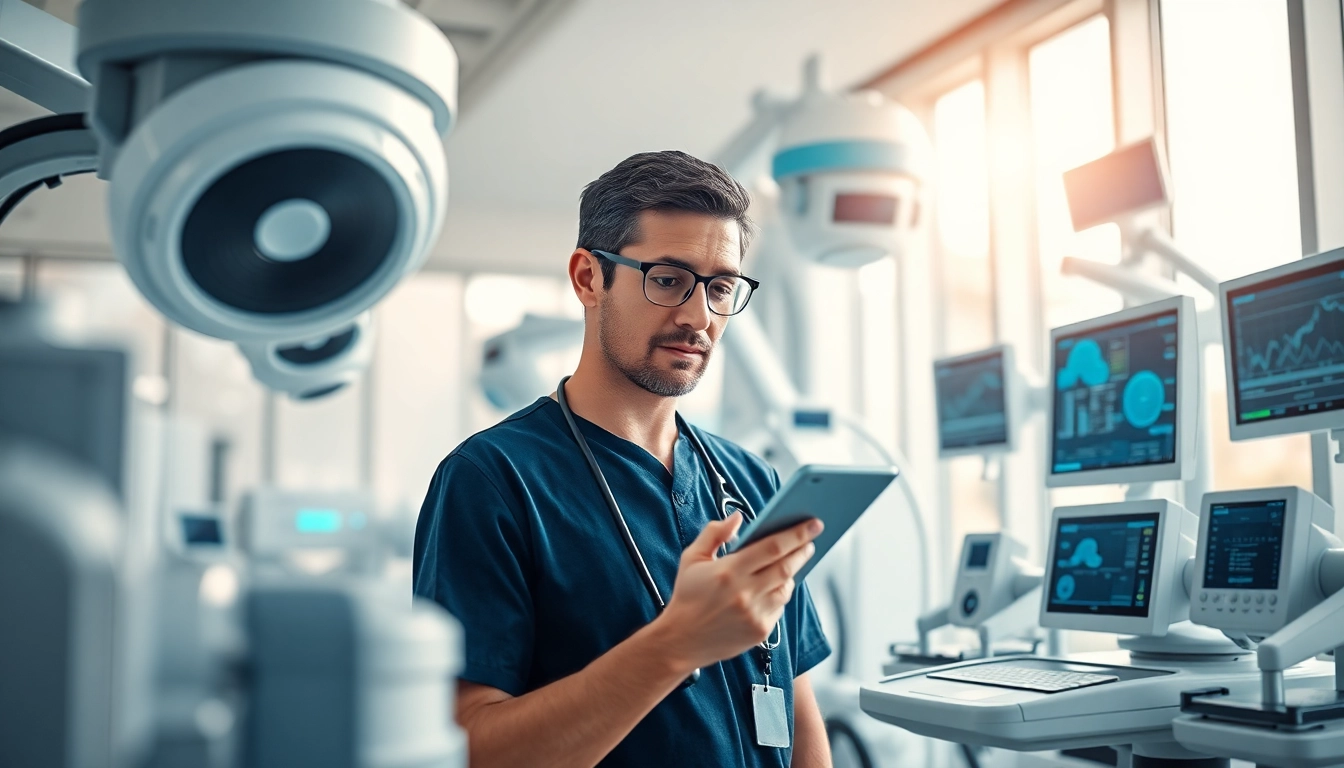 Technician analyzing medical devices in a modern setting, highlighting medical parker technology.