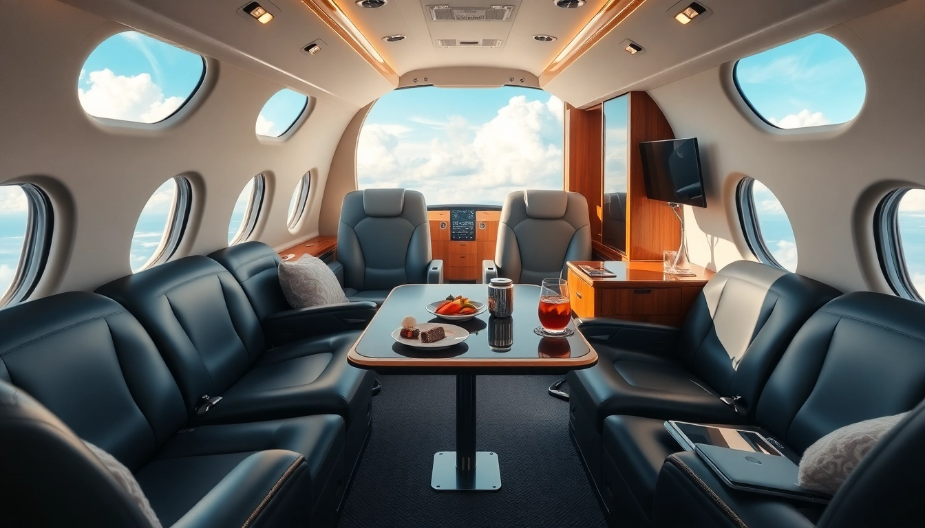 Enjoy an On-Demand Private Jet Rental experience with luxurious interiors and panoramic views.