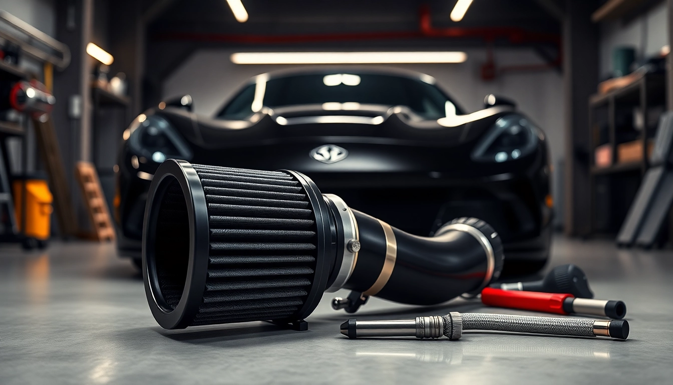 Showcase front mount intake with premium design in a sleek garage setting.