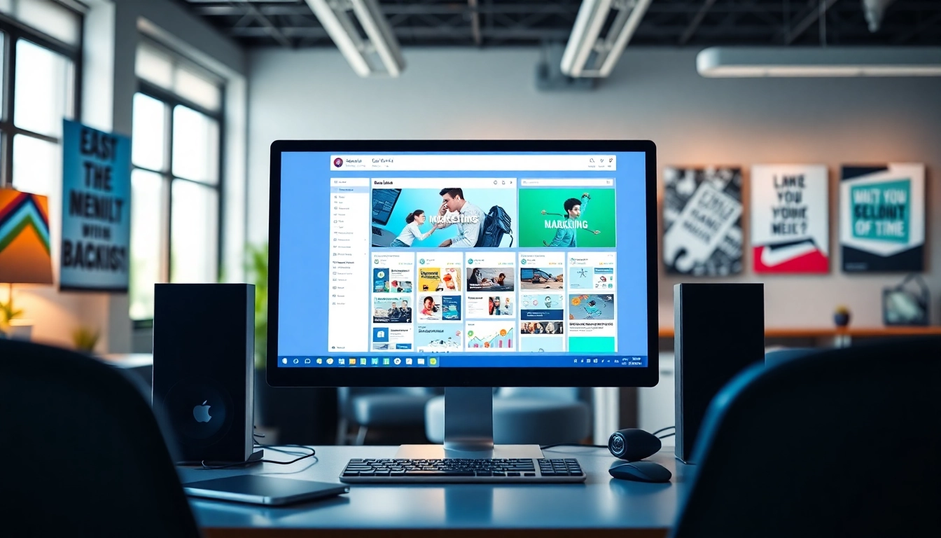 Engaging workspace showcasing social media panels on a modern computer, inspiring creativity.