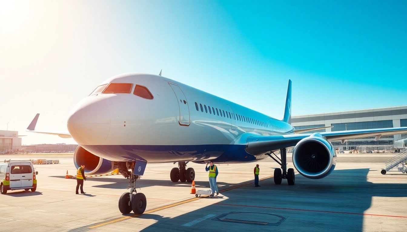 Boeing aircraft being prepared on the tarmac at a busy airport with workers around.