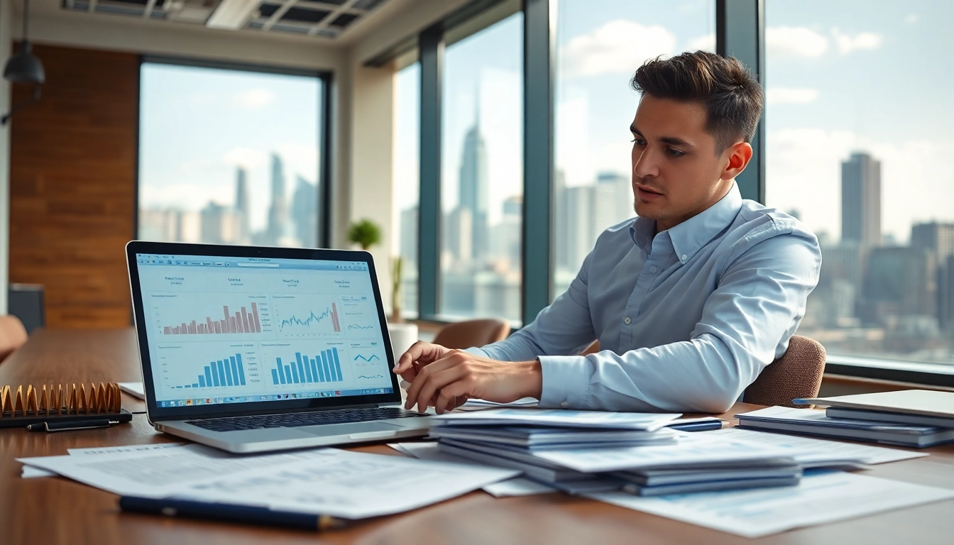 Accountants near me: Professional accountant reviewing financial data in a modern office setting.