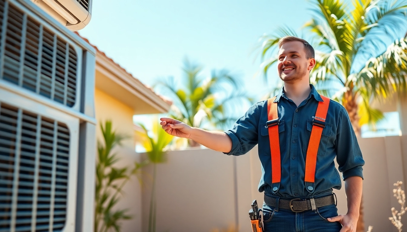 Conducting maintenance on a Scottsdale AC unit with a skilled technician in a sunny backyard.