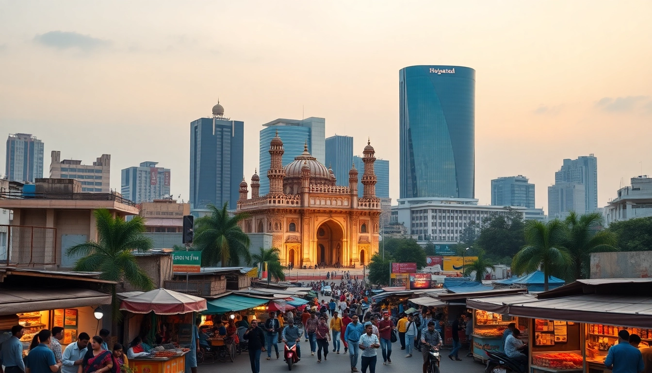 Showing the vibrant hyderabad population amidst iconic architecture and lively streets.