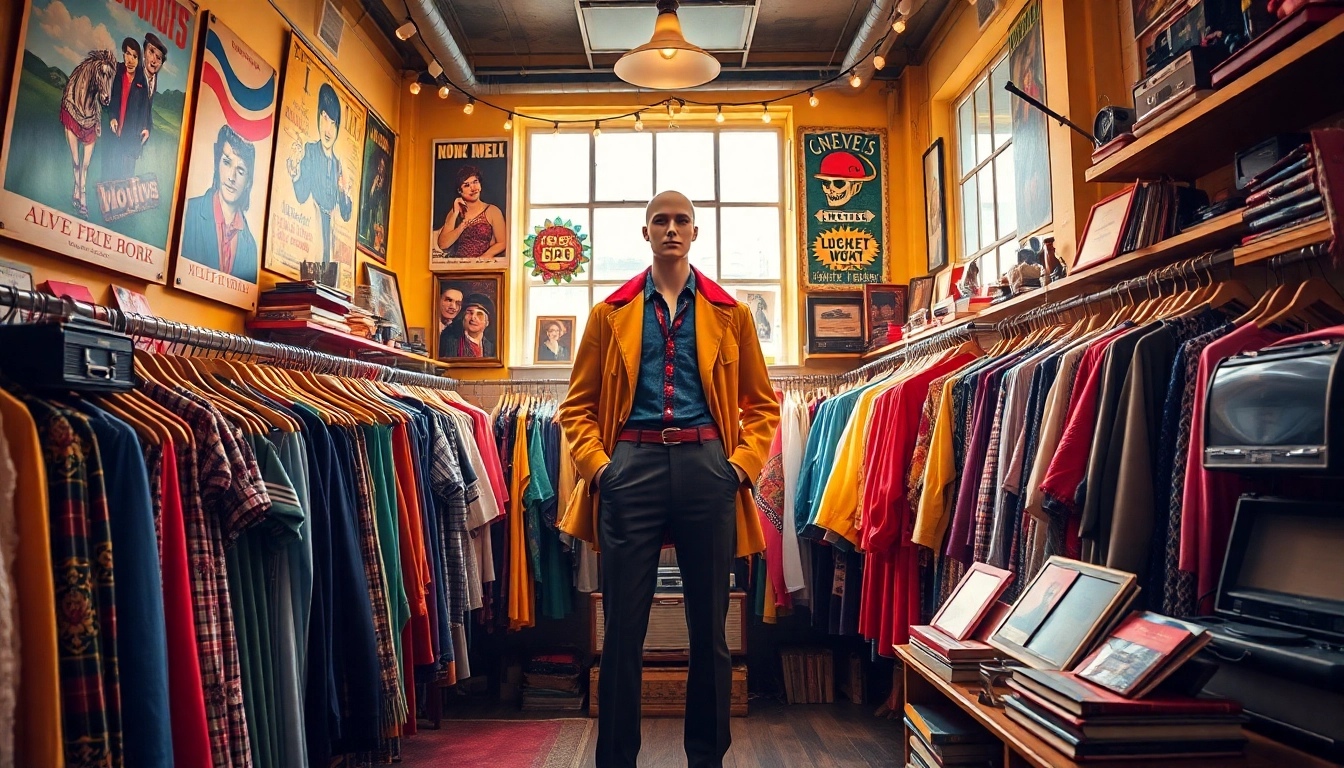 Discover unique finds in a thrift store Copenhagen, featuring vibrant vintage clothing and accessories.