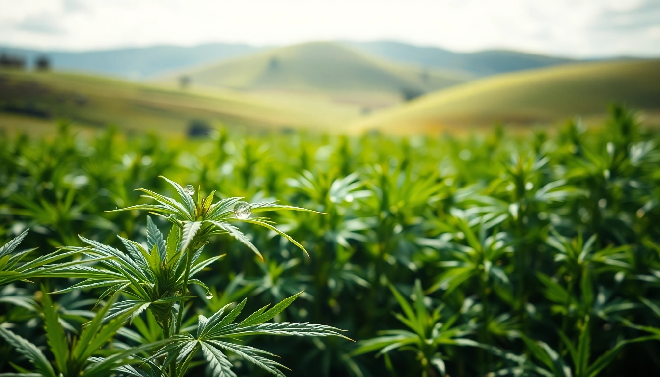 Explore the benefits of CBD UK with a vibrant display of hemp plants glistening in sunlight.